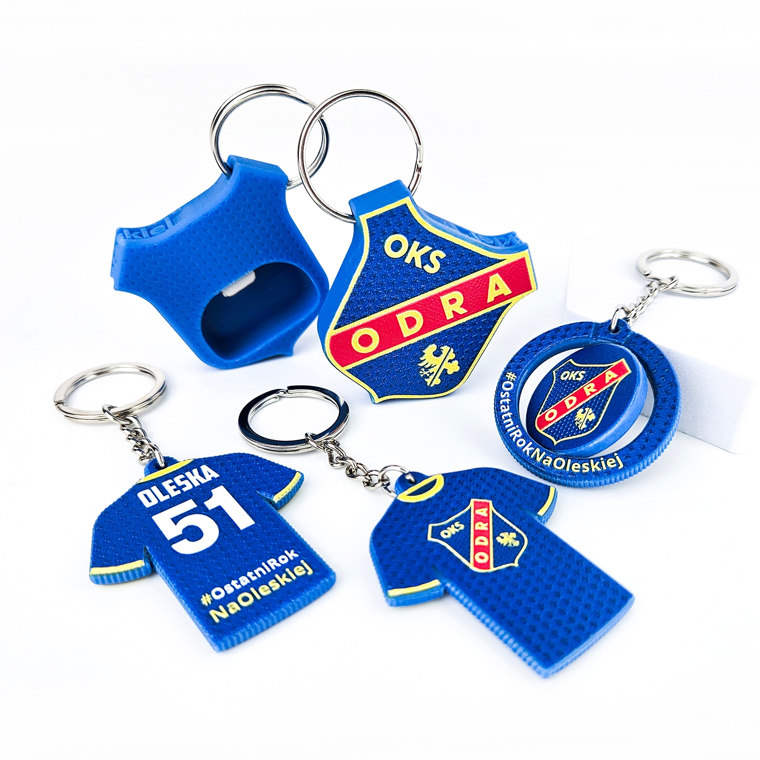 Sports gadgets, club gadgets, for OKS ODRA, football jersey key ring, rotary key ring, key ring opener, Polish manufacturer DECARD