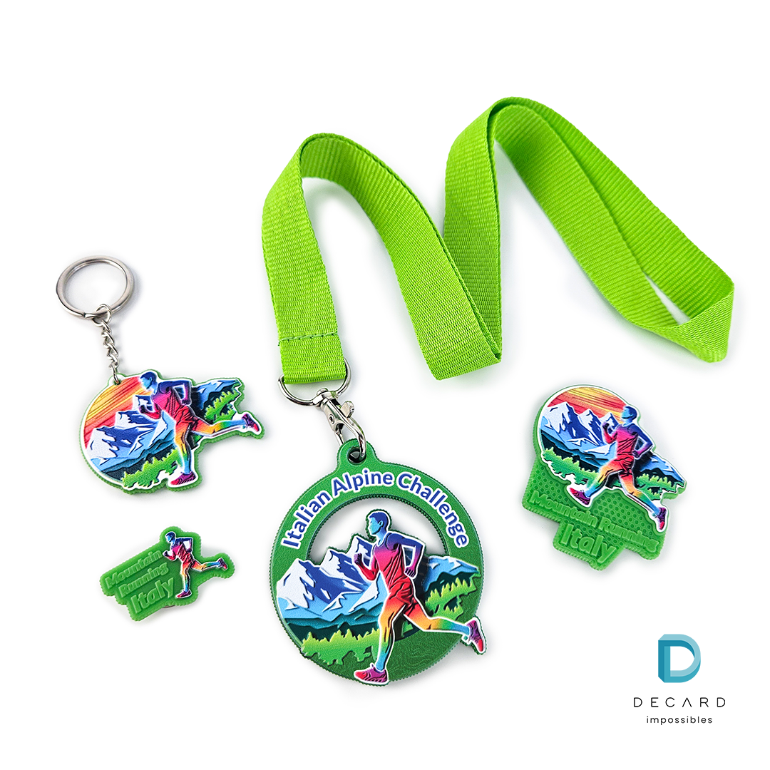 Sports gadget set, medals, pins, magnets, keychains, Polish manufacturer DECARD