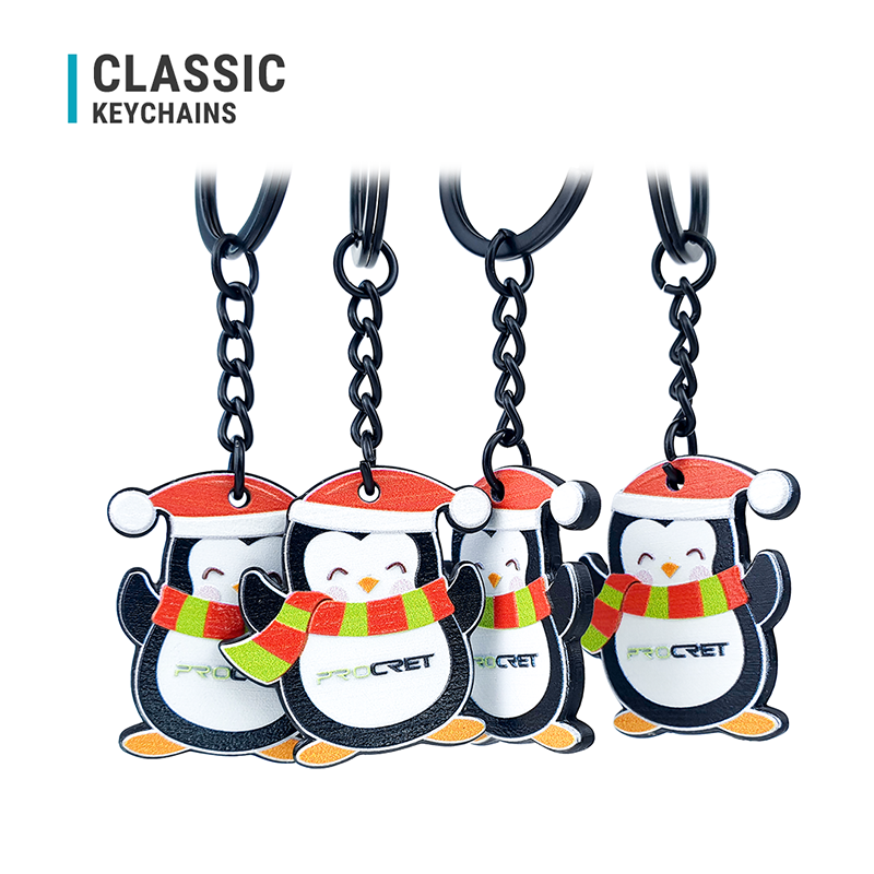 Classic keychains, color penguins, Polish manufacturer of personalized gadgets DECARD