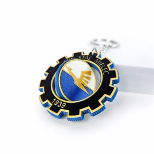 3D rotary keychain, with cutouts, made of hard resin, gear shape, Polish manufacturer DECARD