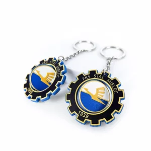3D sports rotary keychains, with cutouts, made of hard resin, gear shape, Polish manufacturer DECARD