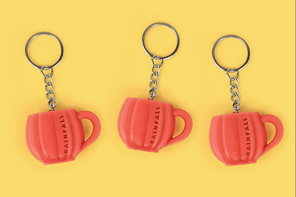 3D keychains, pumpkin cup shape, concave inscriptions, hard resin, Polish manufacturer DECARD