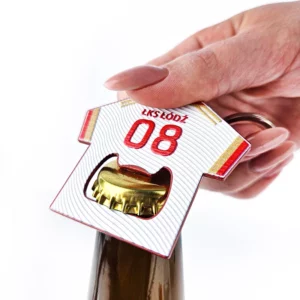Bottle opener keychain, sports jersey shape with number, 3D raised graphics, Polish manufacturer DECARD