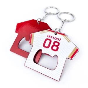 Metal keychain with a bottle opener function, in the shape of a sports jersey, Polish manufacturer DECARD