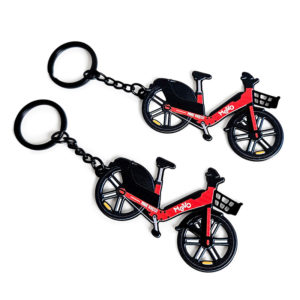 Metal key rings with gloss, double-sided, bicycle shape, Polish manufacturer DECARD