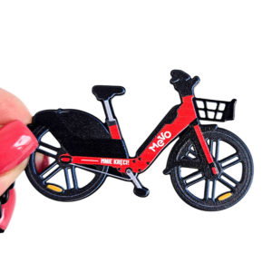 Metal bicycle keychain, vivid colors, precisely rendered micro details, Polish manufacturer DECARD