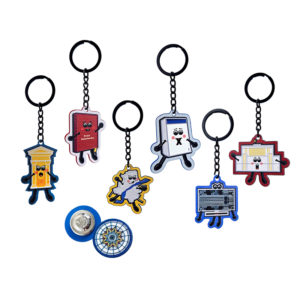 Set of metal keychains and a pin, 3D texture, Polish manufacturer DECARD.