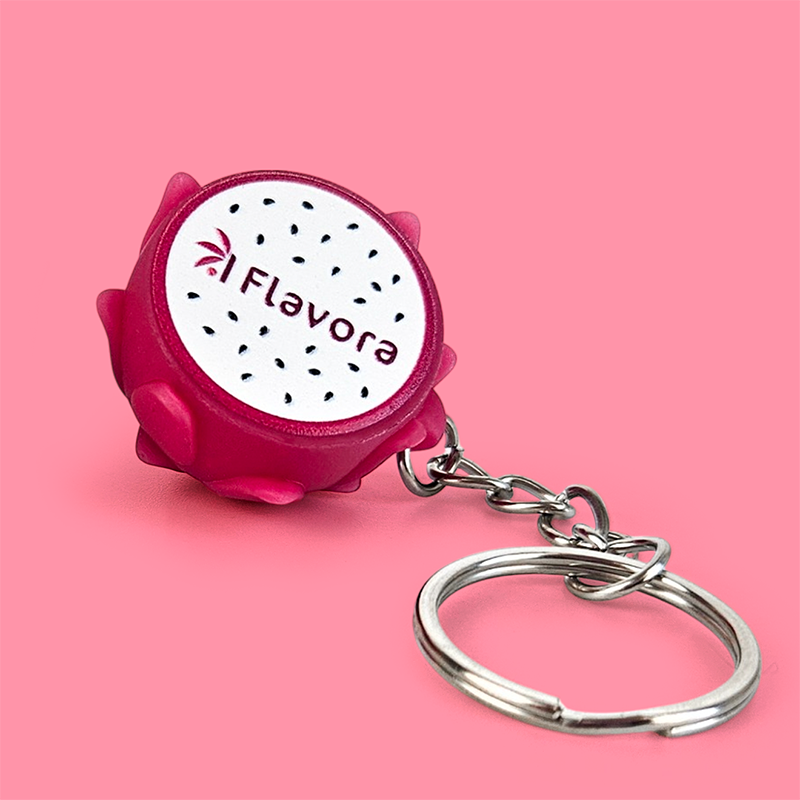 3D dragon fruit keychain with logo, resin, Polish manufacturer DECARD
