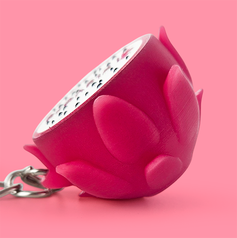 3D dragon fruit keychain with logo, hard resin, Polish manufacturer DECARD