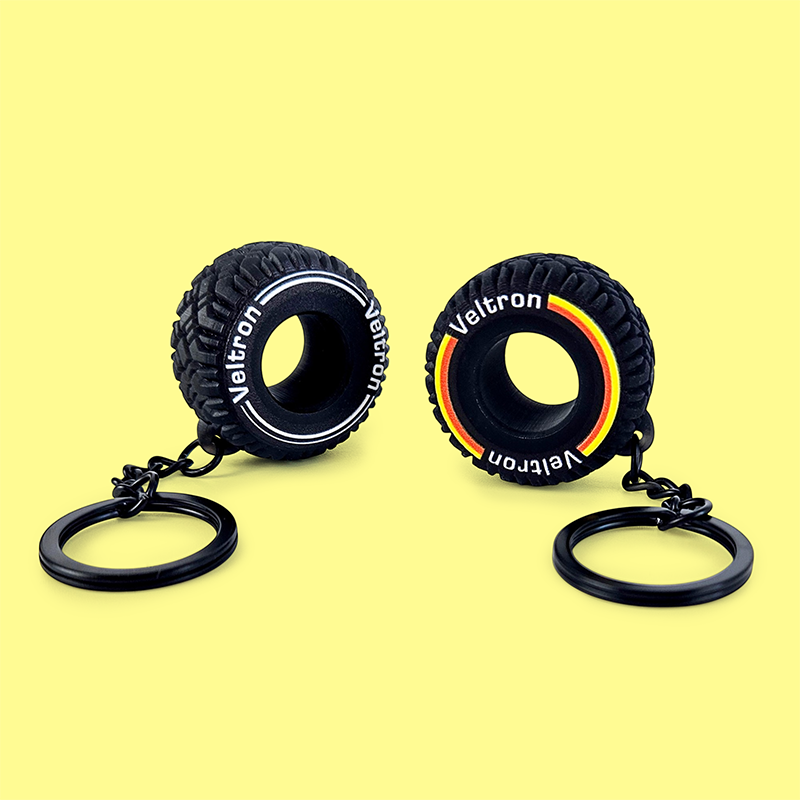 3D keychains, tires, with logo, hard resin, vivid colors, tread texture, Polish product from DECARD