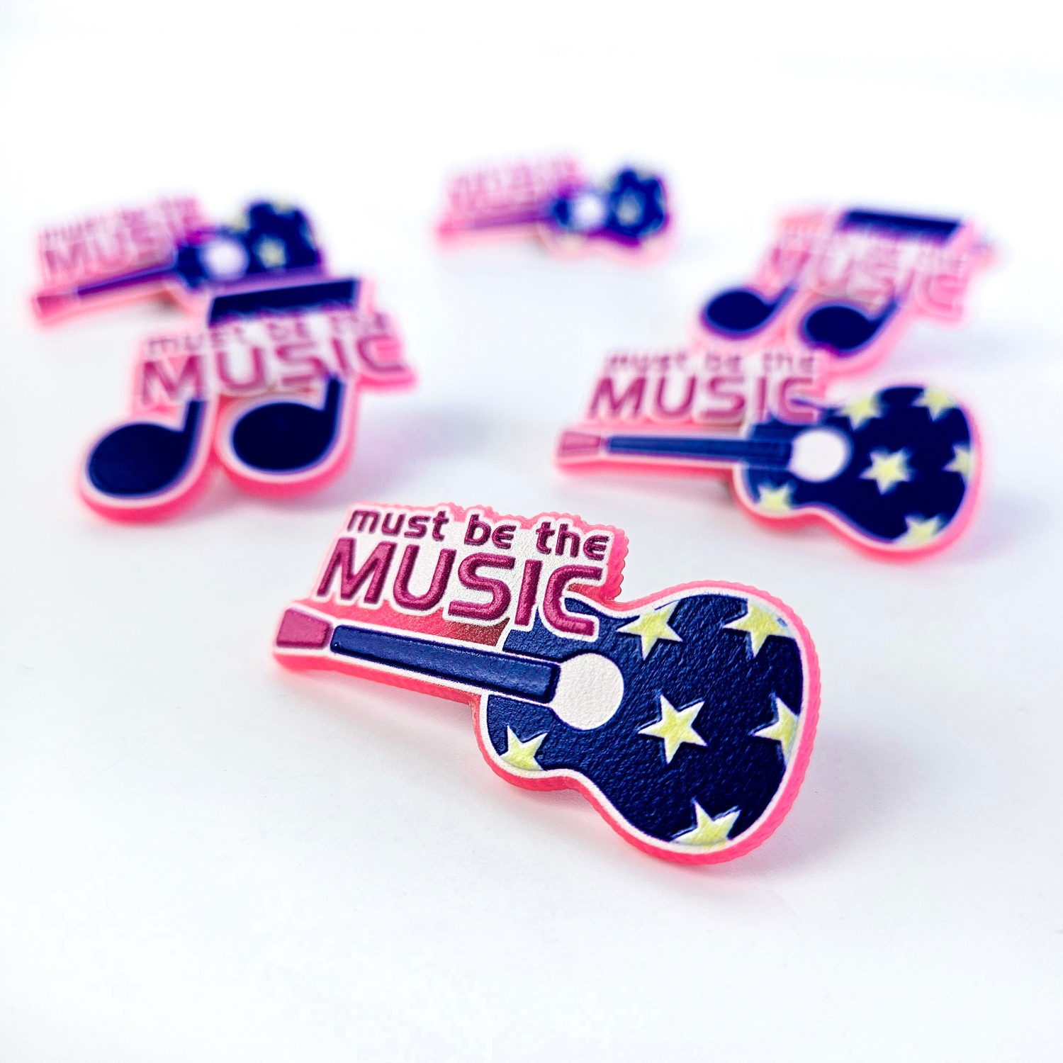 Musical note and guitar pin for POLSAT TV, with must be the music logo, hard resin, vivid colors, Polish manufacturer DECARD
