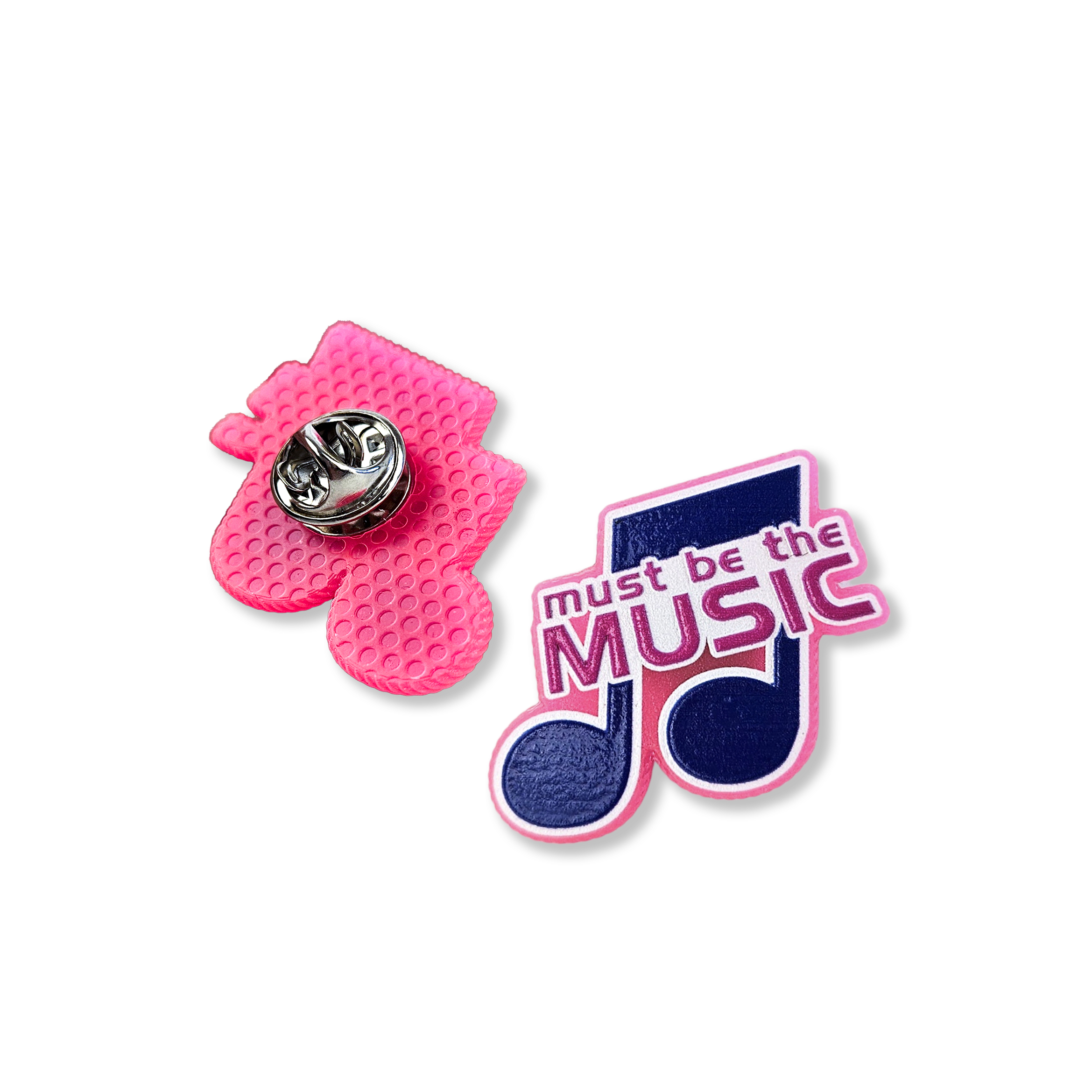 Musical note pin for POLSAT TV, with must be the music logo, hard resin, vivid colors, Polish manufacturer DECARD