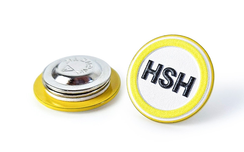 Metal badges with a modern magnet, safe and comfortable fastening, Polish manufacturer DECARD