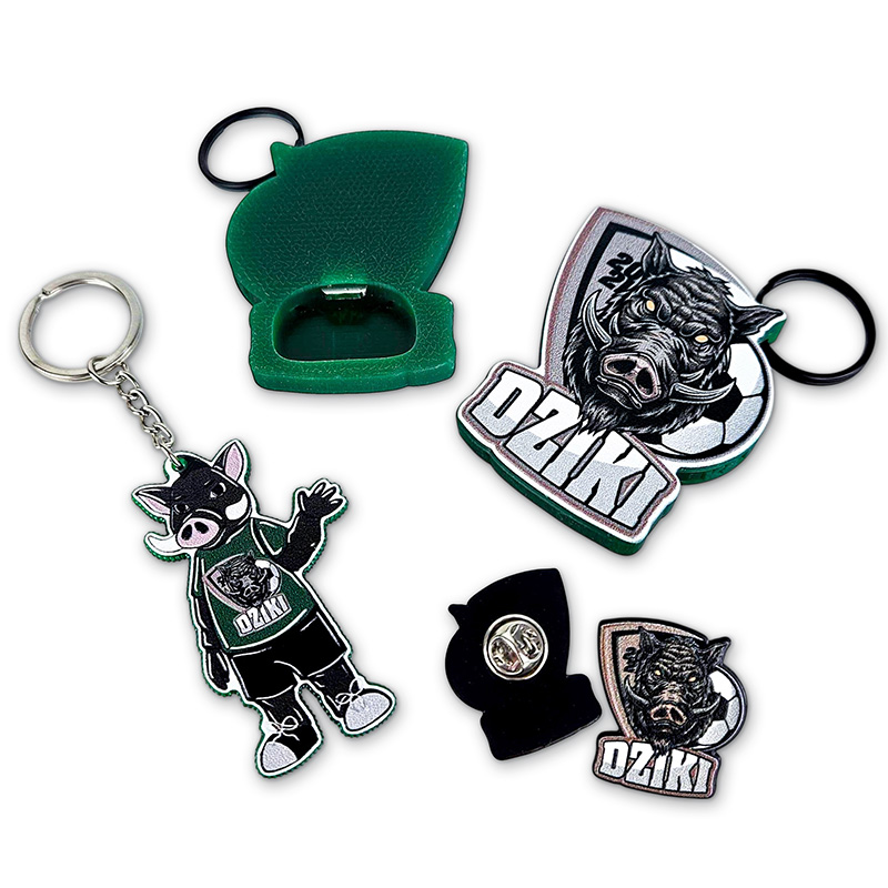 Keychains and pins with a sports club logo, wild, Polish manufacturer DECARD