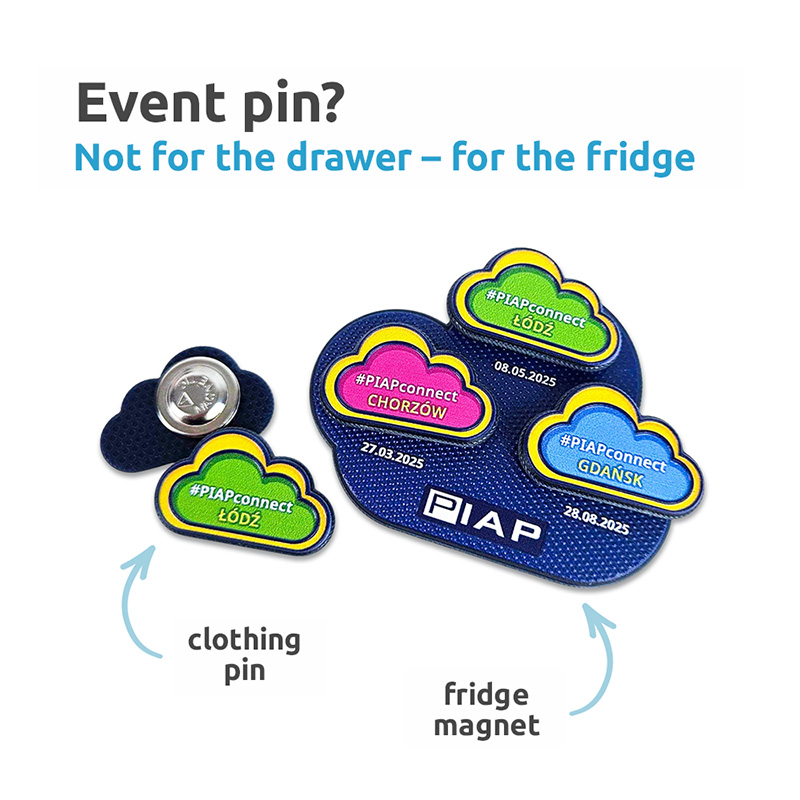 Event pins that don’t end up in a drawer, but on your fridge. Polish manufacturer DECARD.