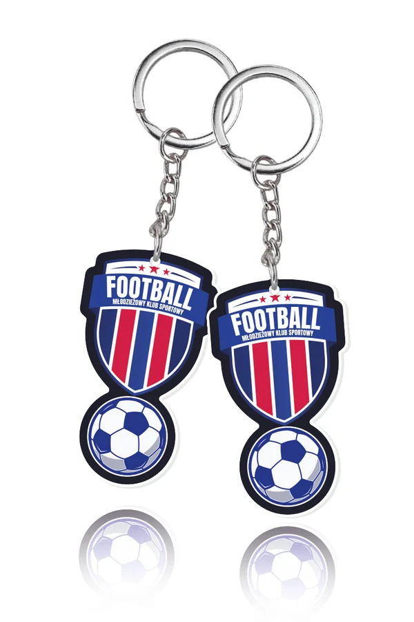 Metal keychains with shopping cart token, club emblem, sports-themed, Polish manufacturer DECARD