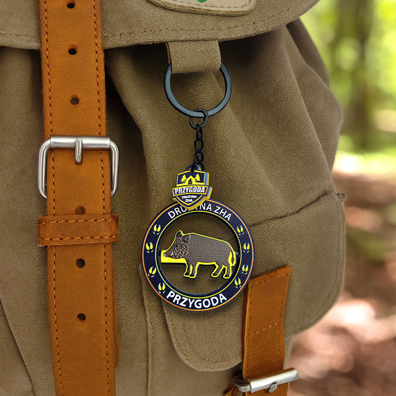 Rotating keychain in the shape of a wild boar, for ZHA, Polish manufacturer DECARD