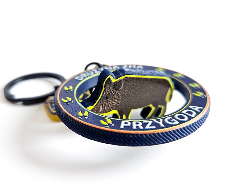 Swivel keychain in the shape of a wild boar, 3D convex graphics, for ZHA, Polish manufacturer DECARD
