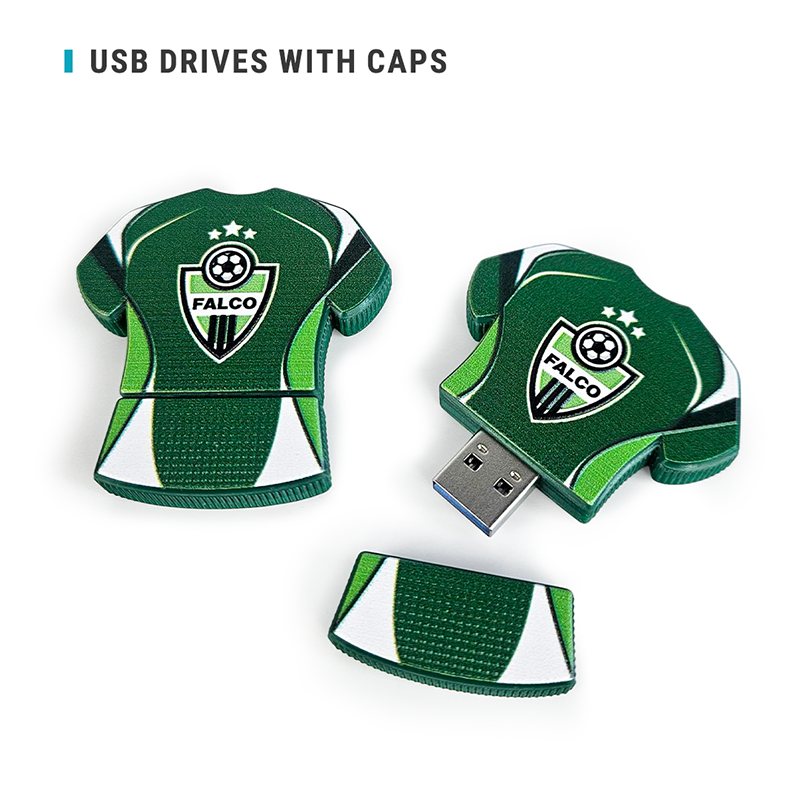 USB flash drive in the shape of a football sports jersey, with a cap, made of hard and lightweight resin, Polish manufacturer DECARD