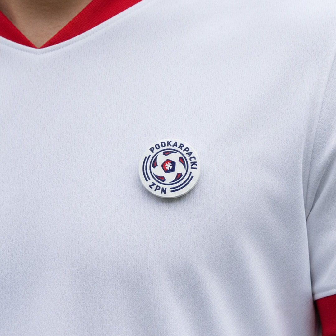 Glossy metal pin for the Podkarpacki ZPN, Polish manufacturer DECARD