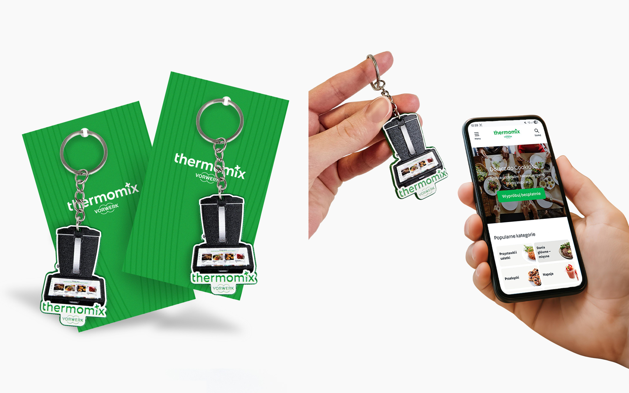 NFC Keychains for Thermomix, with custom card holders, made of durable and lightweight resin by Polish manufacturer DECARD