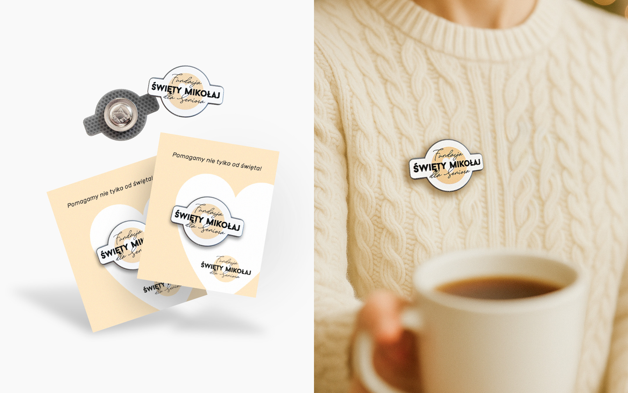 Pins for the Saint Nicholas for Seniors Foundation, made of durable and lightweight resin, by Polish manufacturer DECARD