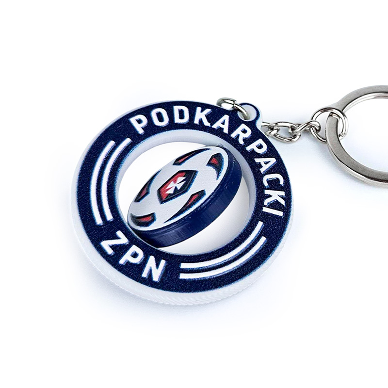 Rotating keychain for the Podkarpackie Football Association, made of hard and lightweight resin, Polish manufacturer DECARD