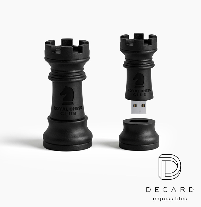 Chess-themed USB flash drive, black, with cap, hard and lightweight resin, Polish manufacturer DECARD