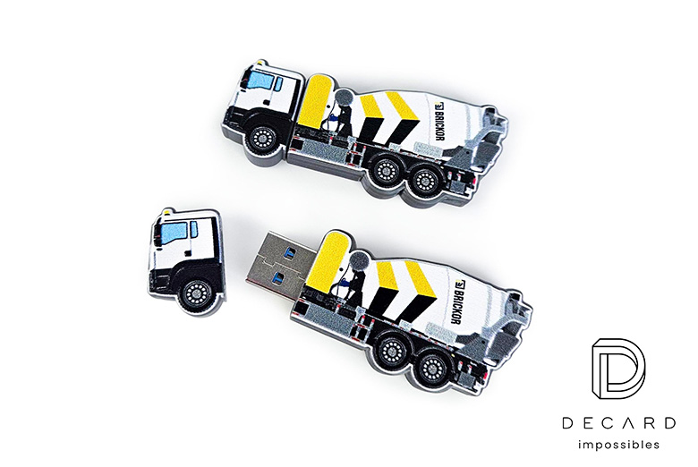 USB flash drive with cap, concrete mixer shape, with logo, hard and lightweight resin, Polish manufacturer DECARD