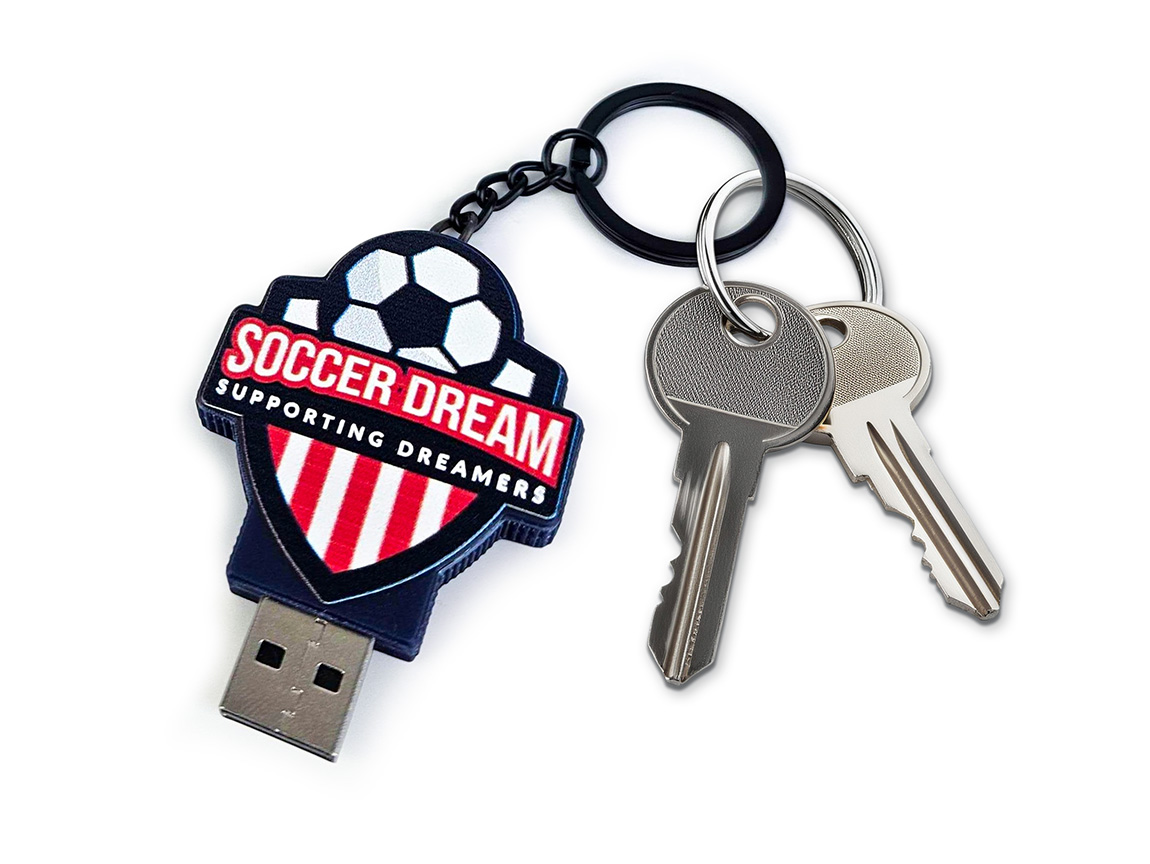 Keychain USB flash drive with a sports club logo, without a cap, Polish manufacturer DECARD