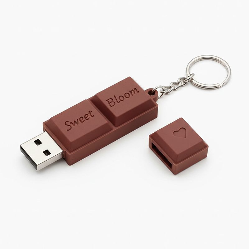 3D USB flash drive, chocolate bar, with cap and keychain, recessed lettering, hard resin, made by Polish manufacturer DECARD