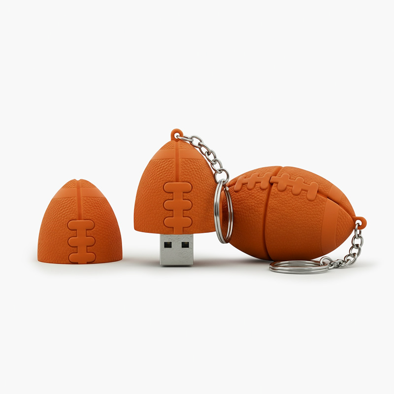 3D USB flash drive, rugby ball, with keychain and cap, hard resin, made by Polish manufacturer DECARD