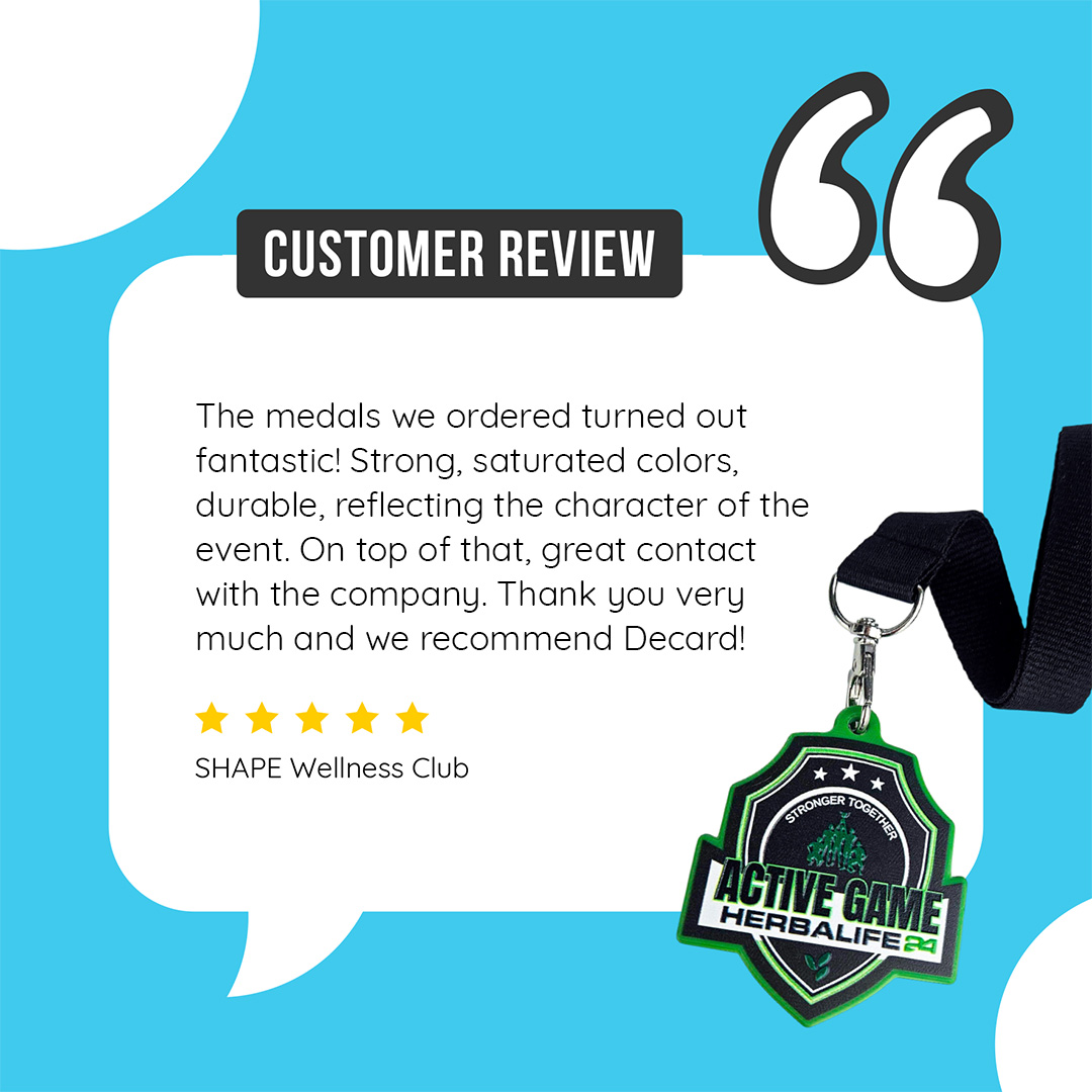 DECARD Active Game medals, crafted from hard resin – customer feedback included
