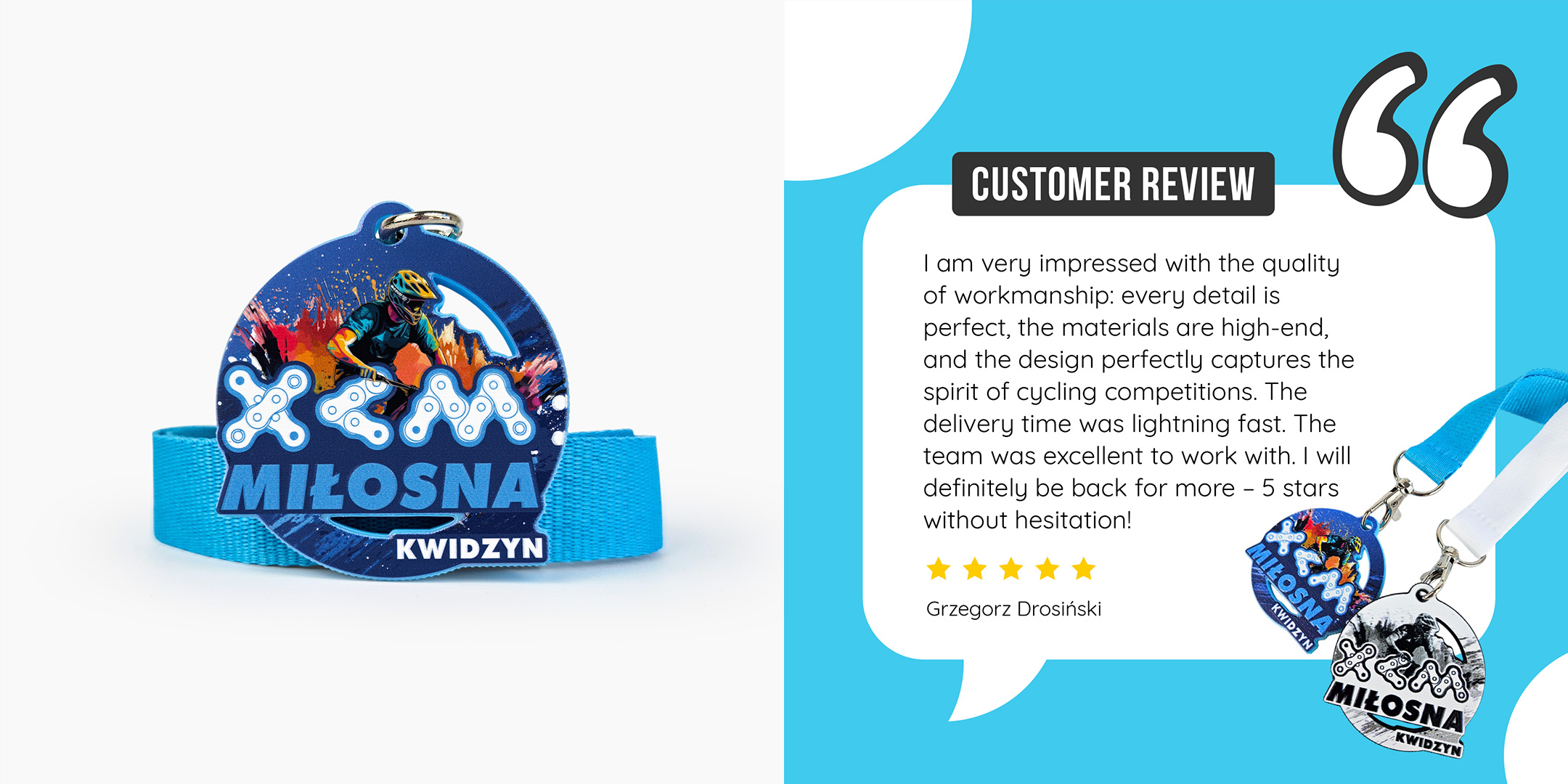 DECARD cycling medals for Miłosna Kwidzyn, crafted from hard resin – customer feedback included
