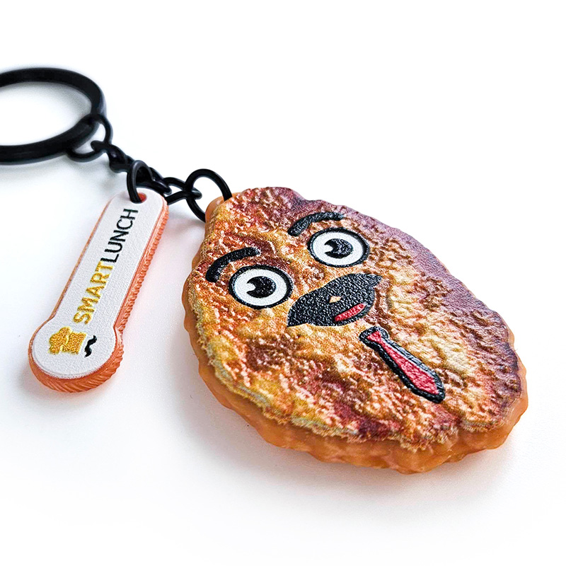 3D keychain, breaded pork cutlet, hard and lightweight resin, with a logo pendant, Polish manufacturer DECARD