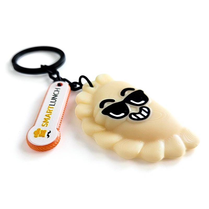 3D keychain, dumpling, hard and lightweight resin, with a logo pendant, Polish manufacturer DECARD