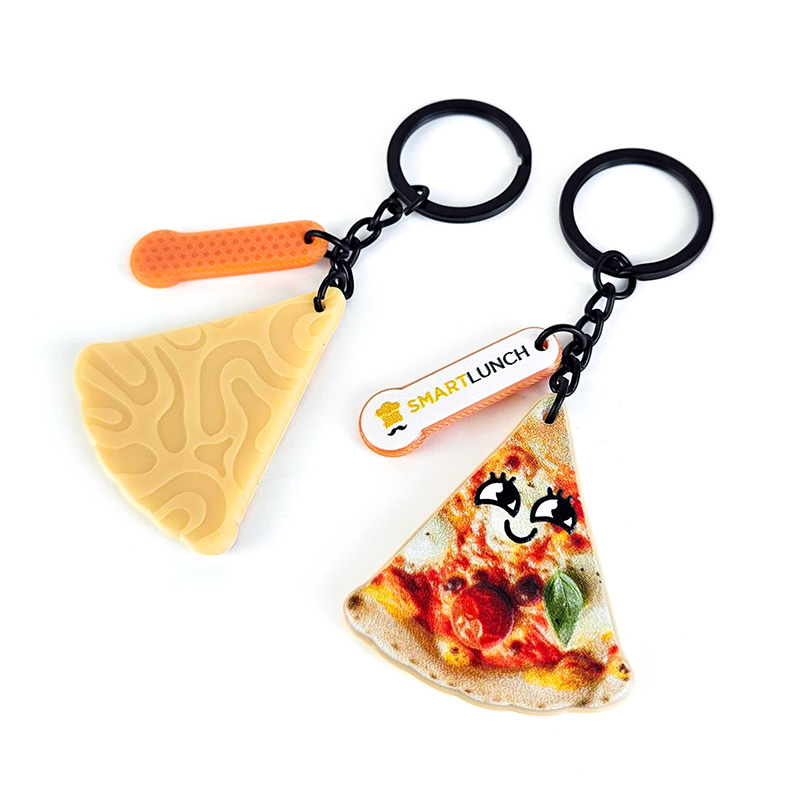 3D slice of pizza keychain, hard and lightweight resin, with a logo pendant, 3D texture, Polish manufacturer DECARD