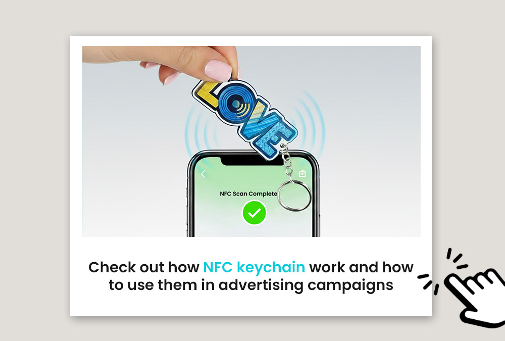 LOVE keychain with NFC in action, placed near a phone