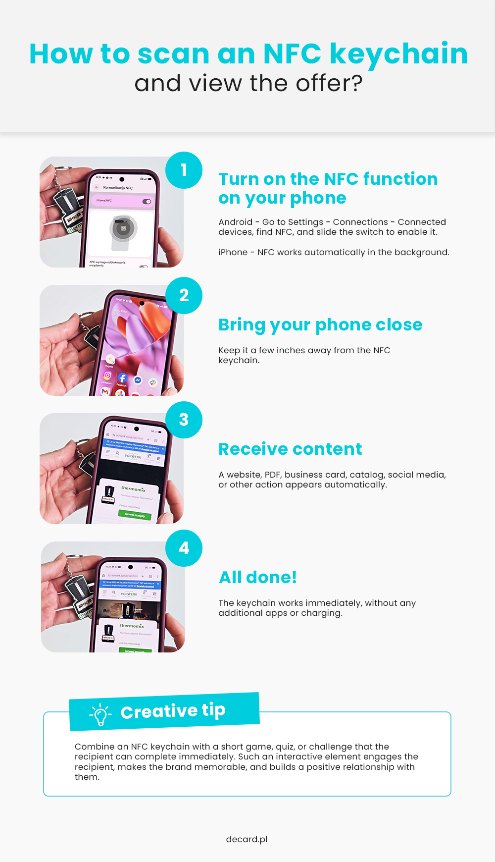 How to scan an NFC keychain to view the offer – step-by-step infographic