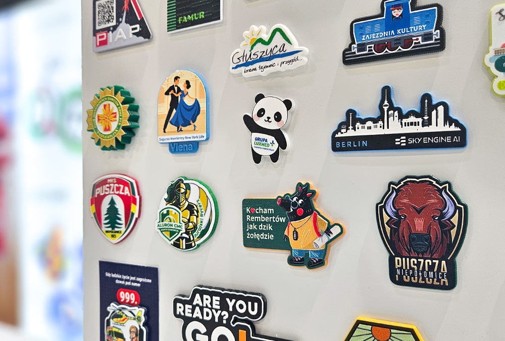 Close-up of magnets attached to a metal board at the DECARD booth during PROMO SHOW 2026