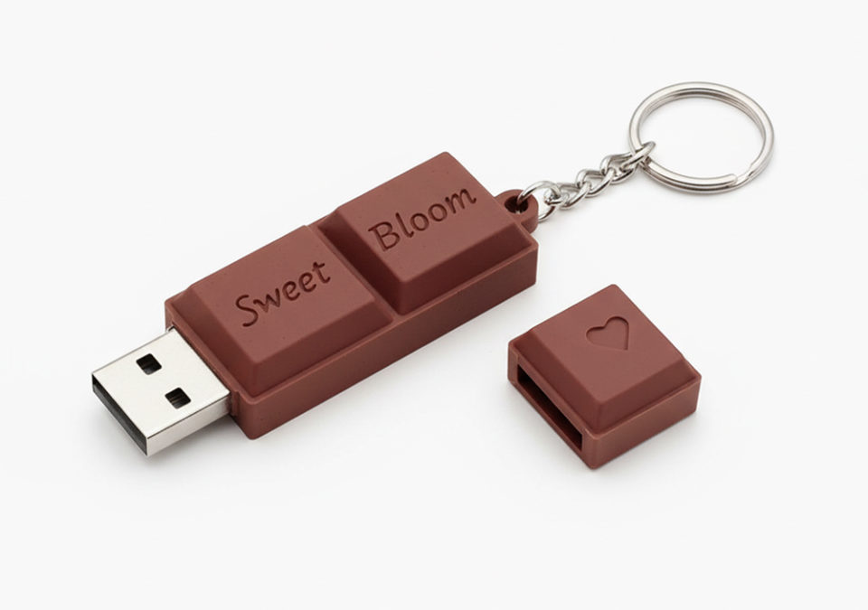 3D USB flash drive keychain, chocolate bar design, made by the Polish manufacturer DECARD