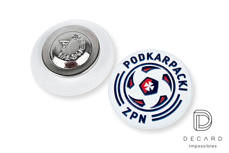 Metal pins with the PZPN logo, football, magnetic clasp, made by Polish manufacturer DECARD