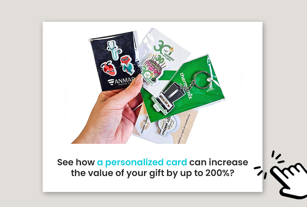 Dedicated cardboard backings for promotional gadgets, medical Crocs pins, Thermomix magnets and NFC keychains, manufactured by the Polish producer DECARD