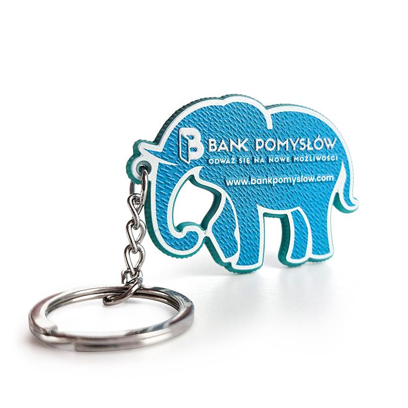 Elephant Keychain, Hard and Lightweight Resin, Raised 3D Logo, Lettering and Decorative Patterns on the Entire Surface and Edges, Polish Manufacturer DECARD