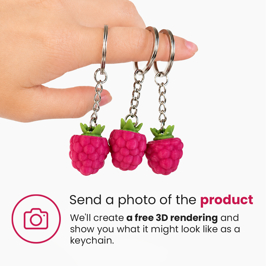 Send us a photo of your product, and we’ll turn it into a 3D keychain. Free 3D visualization