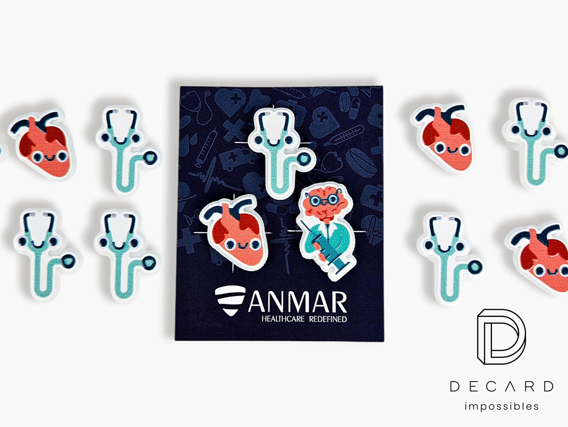 Medical shoe charms – heart, brain, stethoscope, made by Polish manufacturer DECARD
