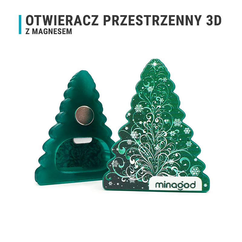 Otwieracz przestrzenny 3D z magnesem, twarda żywica, kształt choinki, gadżet świąteczny, wypukła tekstura 3D, polski producent DECARD