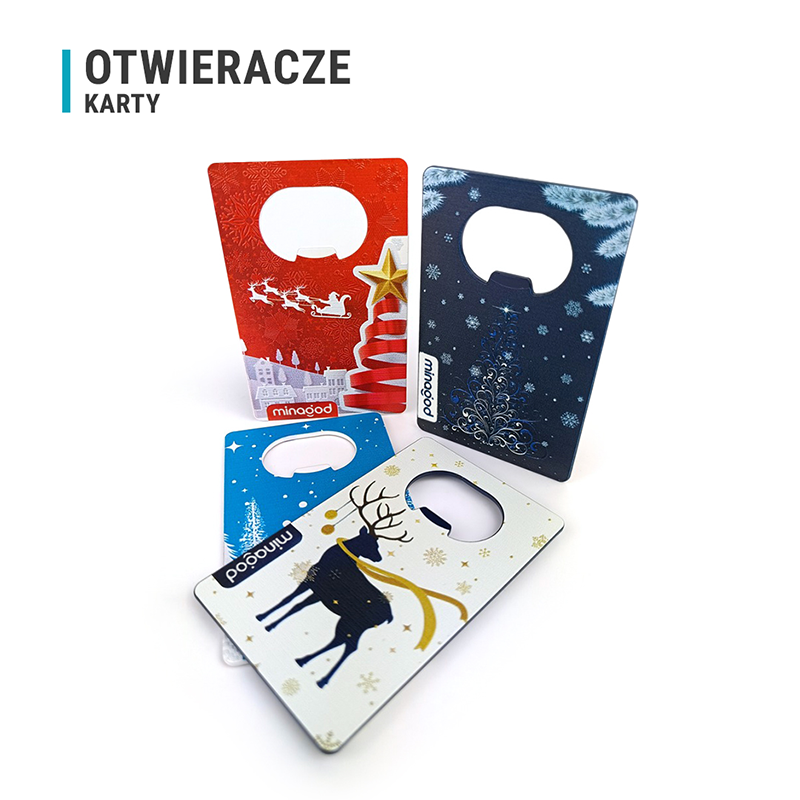 Świąteczne otwieracze do butelek, metalowe, karty, polski producent DECARD