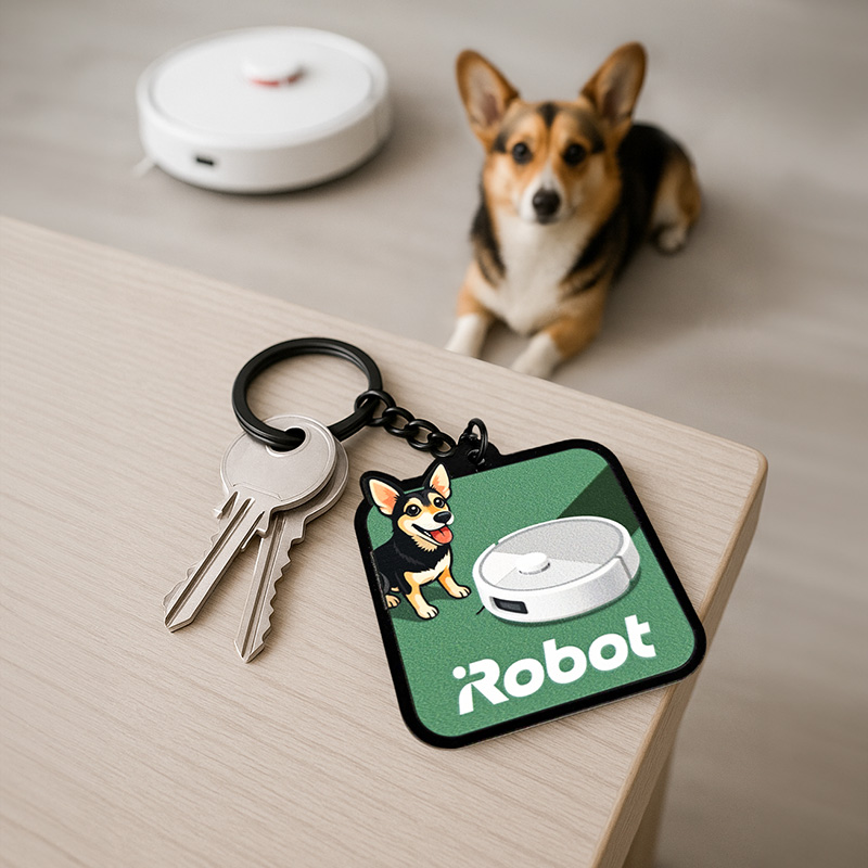 Breloki metalowe z połyskiem dla iRobot, lekko wypukła grafika, polski producent DECARD