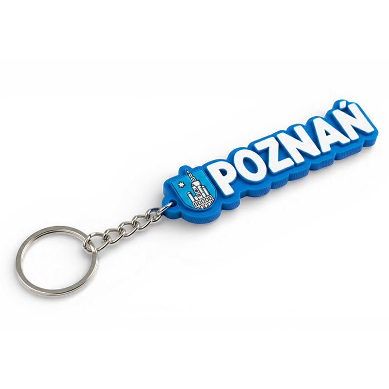 Brelok 3D napis Poznań, niebiesko-biały. z herbem, polski producent DECARD
